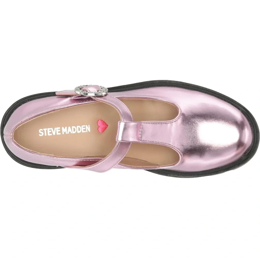 Steve Madden Girls Suzey Mary Jane Lug Sole in Pink Metallic Size 3